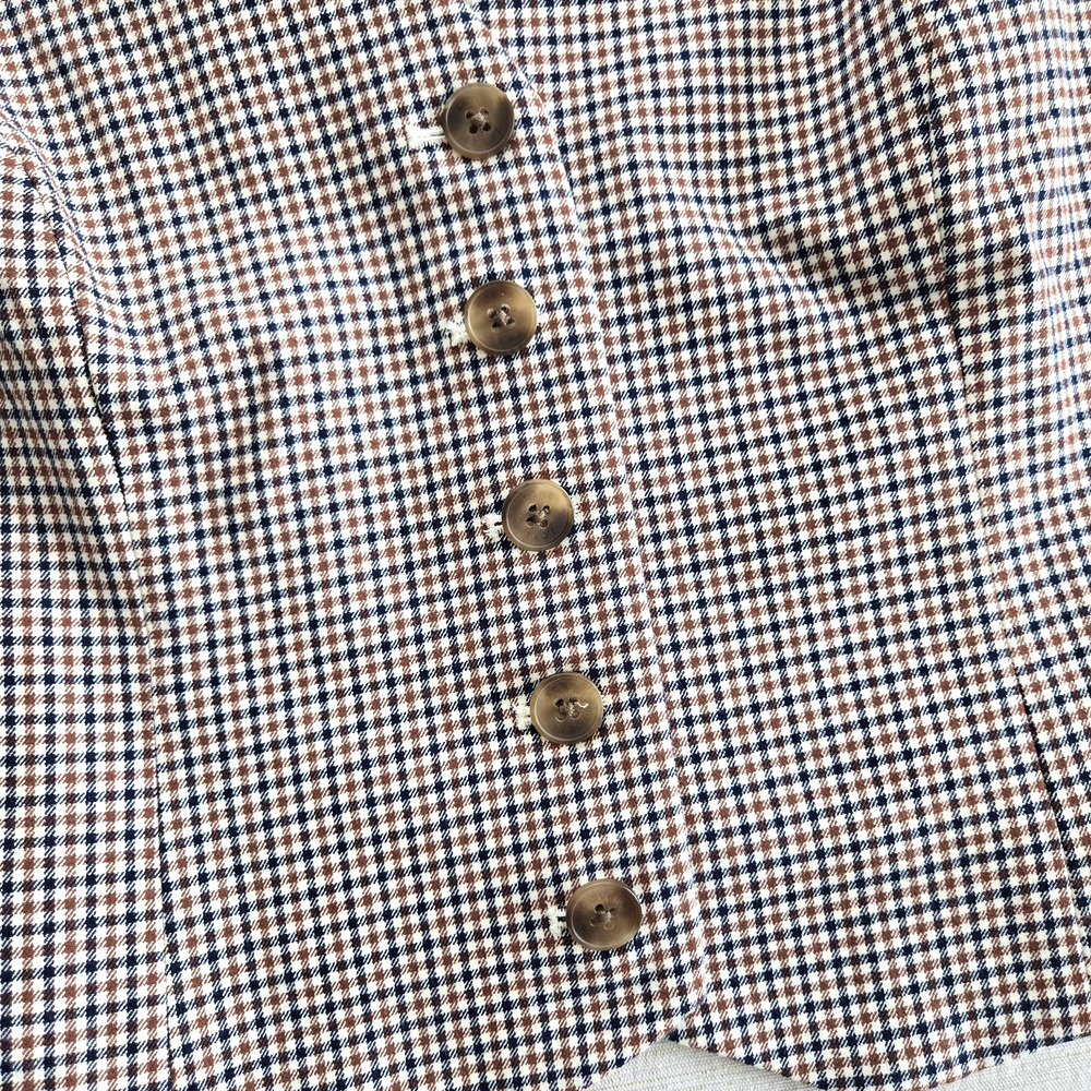 J Crew Vest Womens 6 Tan Blue Plaid Button Up Preppy Academia Career Casual NEW - Picture 5 of 13